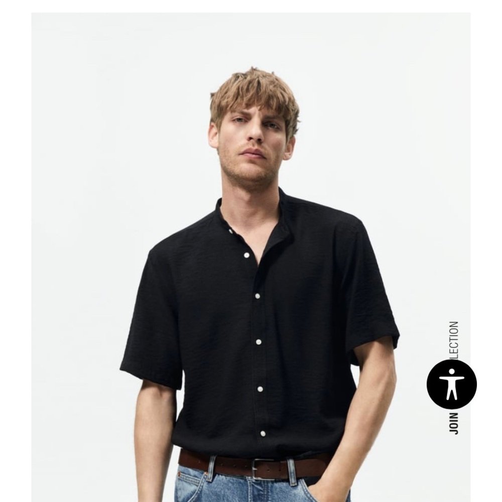Zara Textured Shirt - Black - Size S